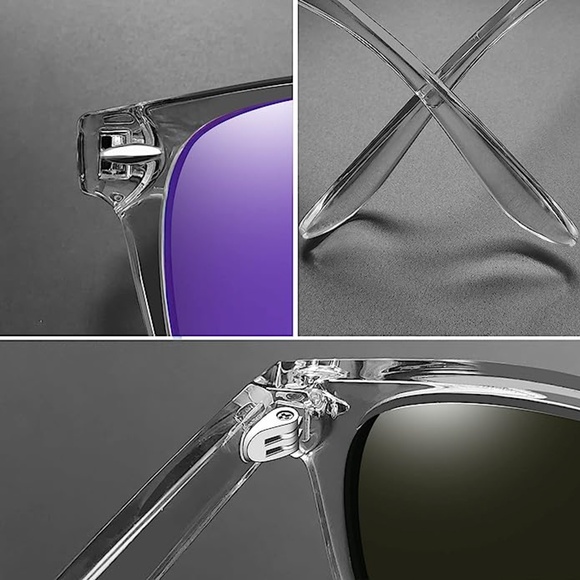 Women's Clear Transparent Square Dark Purple Lens Trendy Designer Sunglasses - Picture 5 of 5